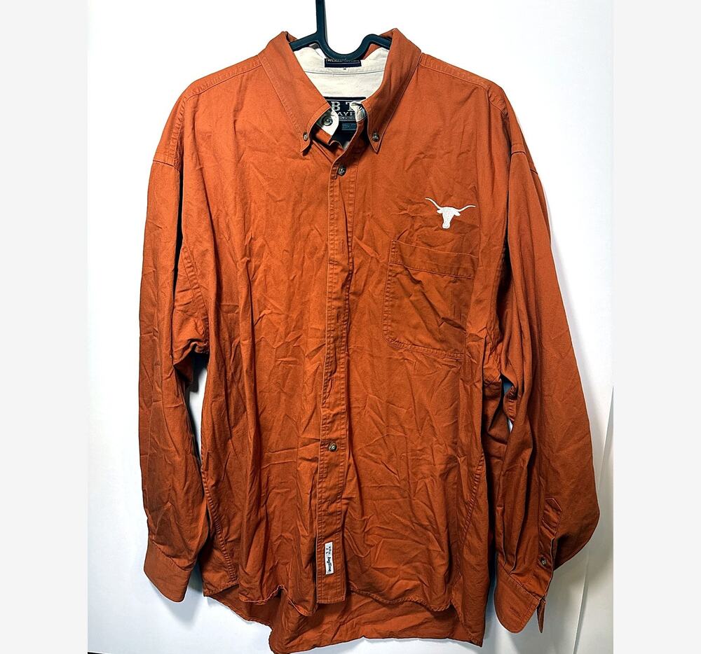 Vintage B.T. Player Texas Longhorns Button Up Shirt Mens L Burnt Orange UT